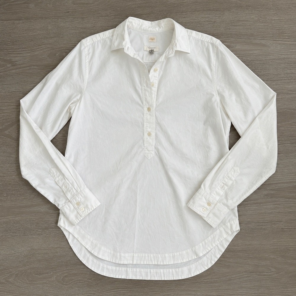LOFT Shirt The Softened Shirt White Cotton Poplin Henley Tunic Women Small